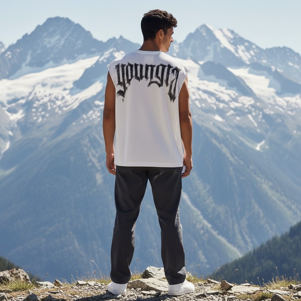 YoungLA Off-White Knit Drop Shoulder Cutoff 3012 Mens XXL Sleeveless Sweater